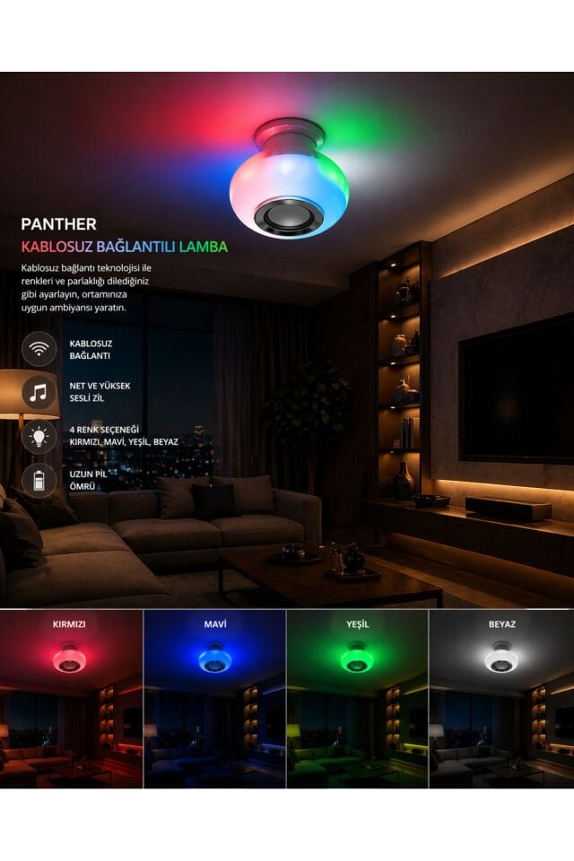 Lamba Blutoothlu Ev Tavan Işığı 4 Renkli